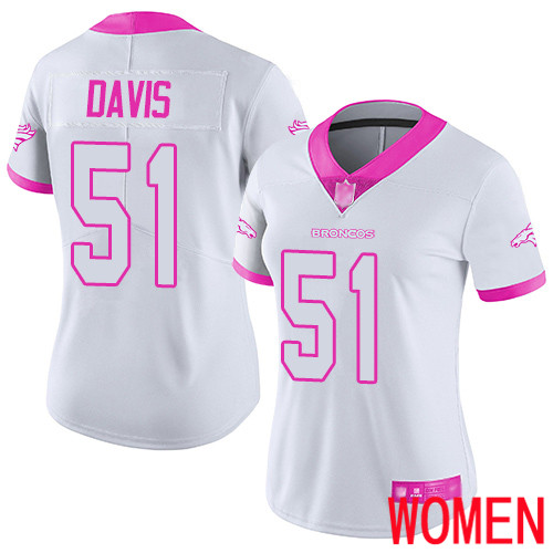 Women Denver Broncos #51 Todd Davis Limited White Pink Rush Fashion Football NFL Jersey